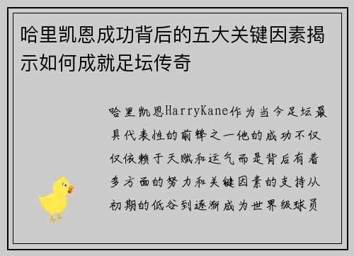 哈里凯恩成功背后的五大关键因素揭示如何成就足坛传奇 哈里凯恩成功背后的五大关键因素揭示如何成就足坛传奇